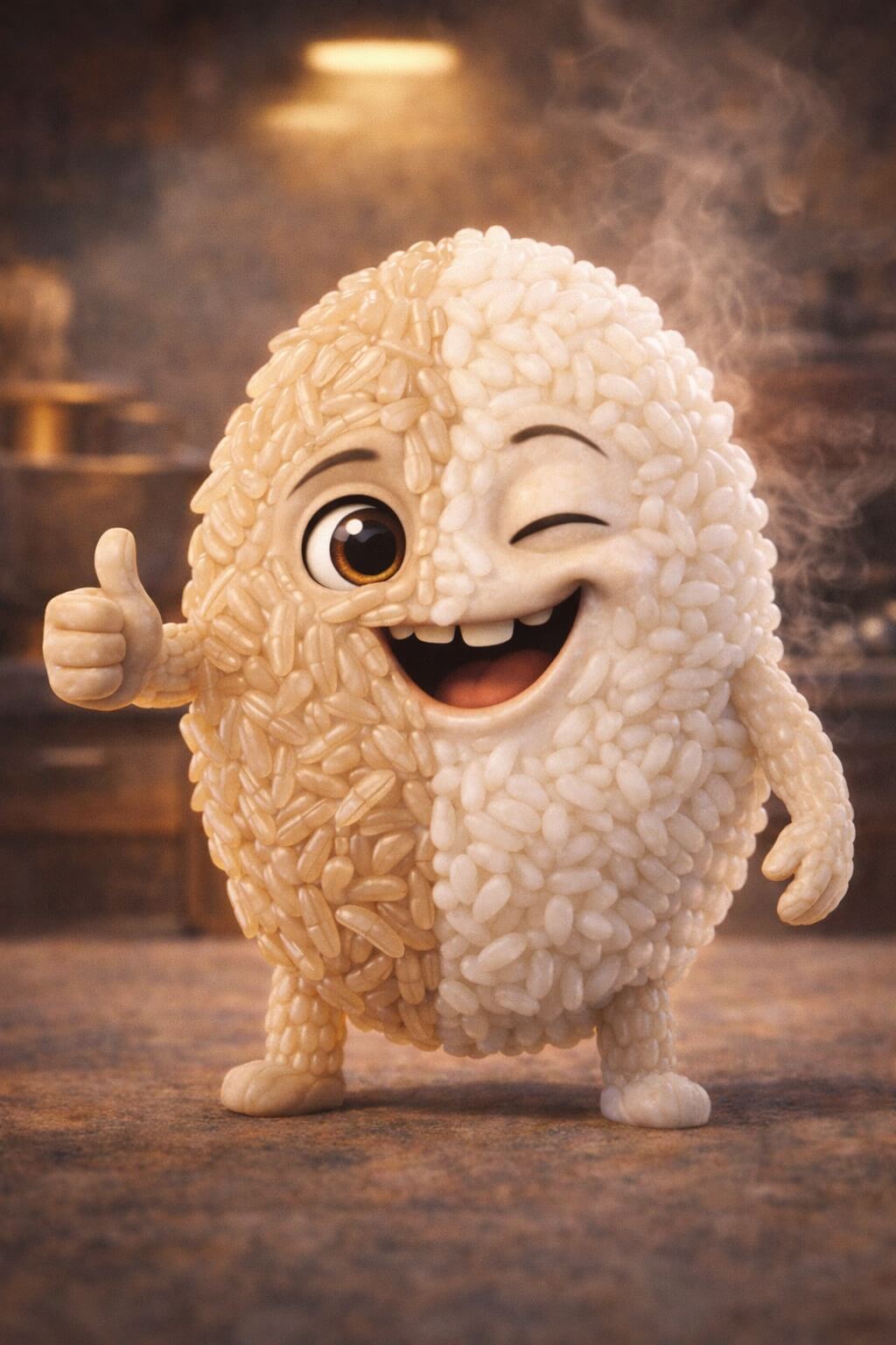 El arroz medio cocido